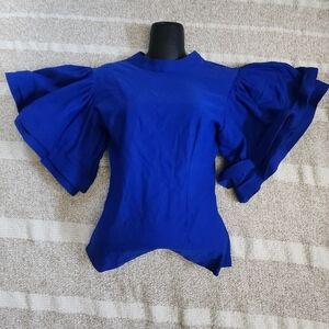 & Other Stories Blue Ruffled Bell Sleeve Blouse